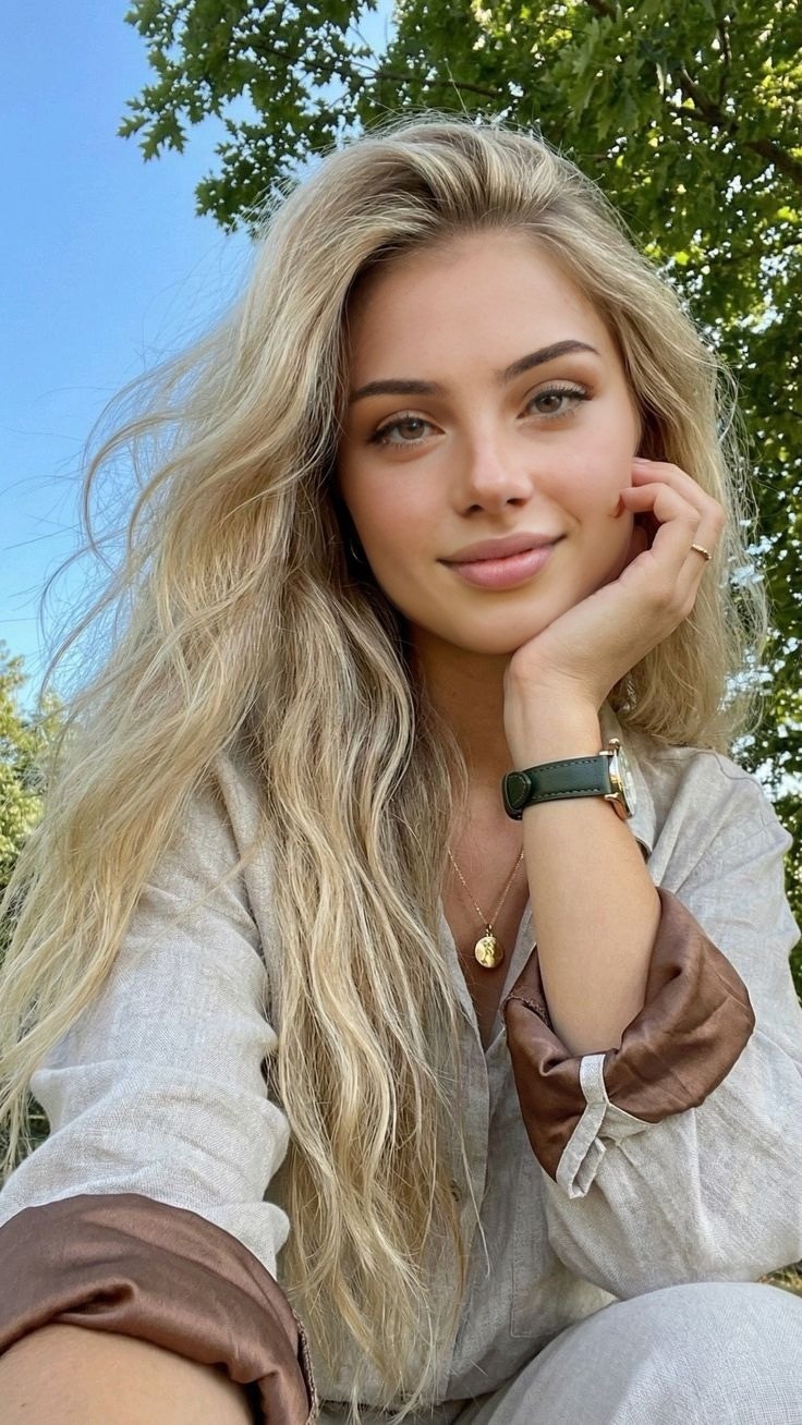 The same photo of the blond woman with the face from the second portrait